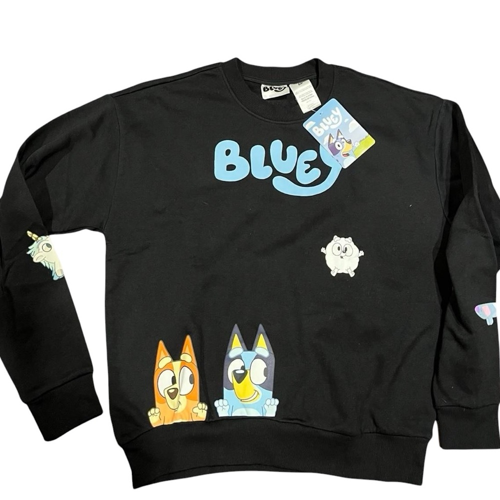 Bluey black long sleeve crewneck pullover sweatshirt unisex new with tags